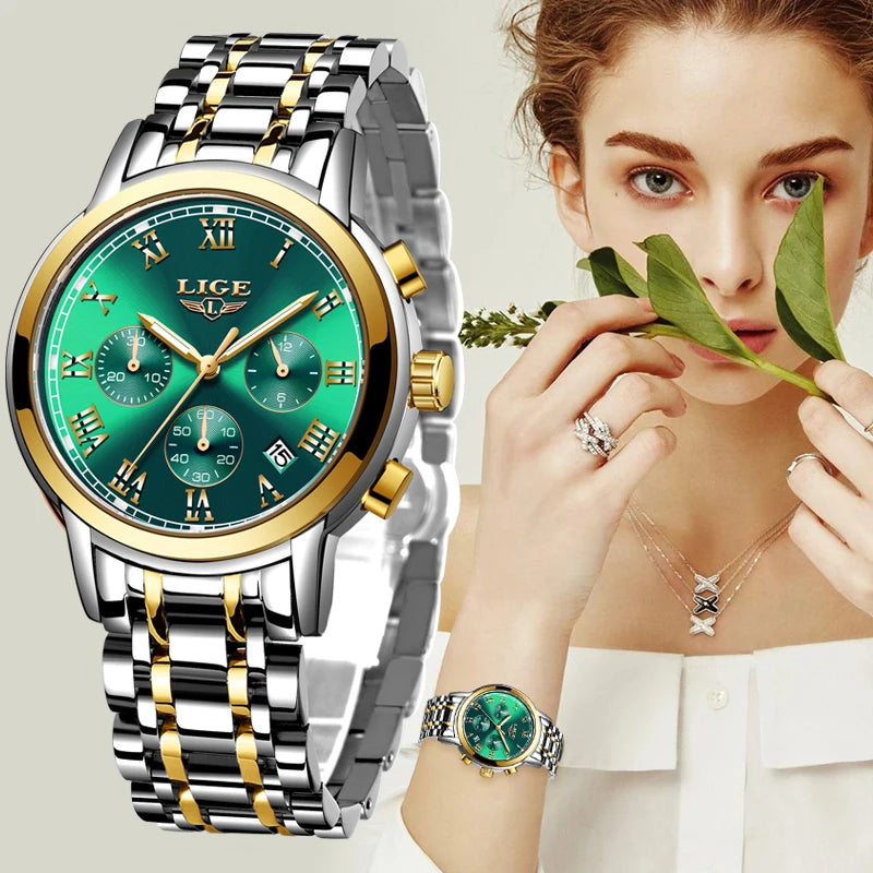Relógio Lige Feminino pulseira de aço à prova d água