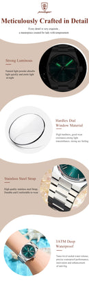 Relógio Poedagar de luxo de quartzo à prova d'água