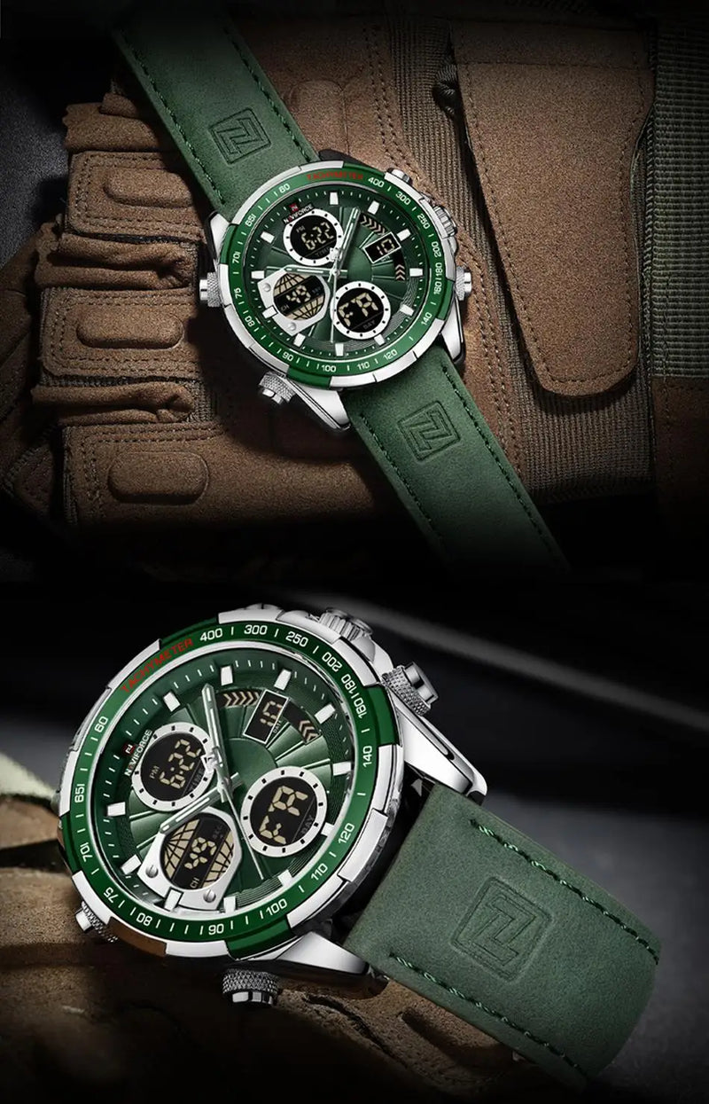 Relógios NAVIFORCE  Pulseira de Couro Verde À Prova D 'Água função Data do dia Display