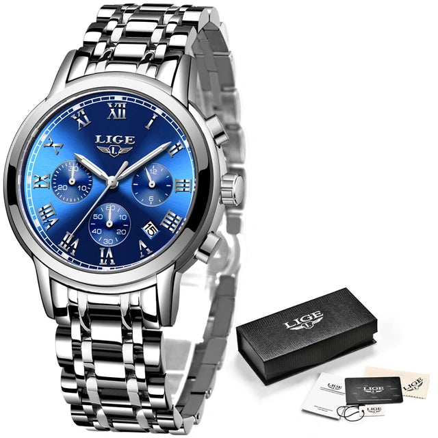 Relógio Lige Feminino pulseira de aço à prova d água