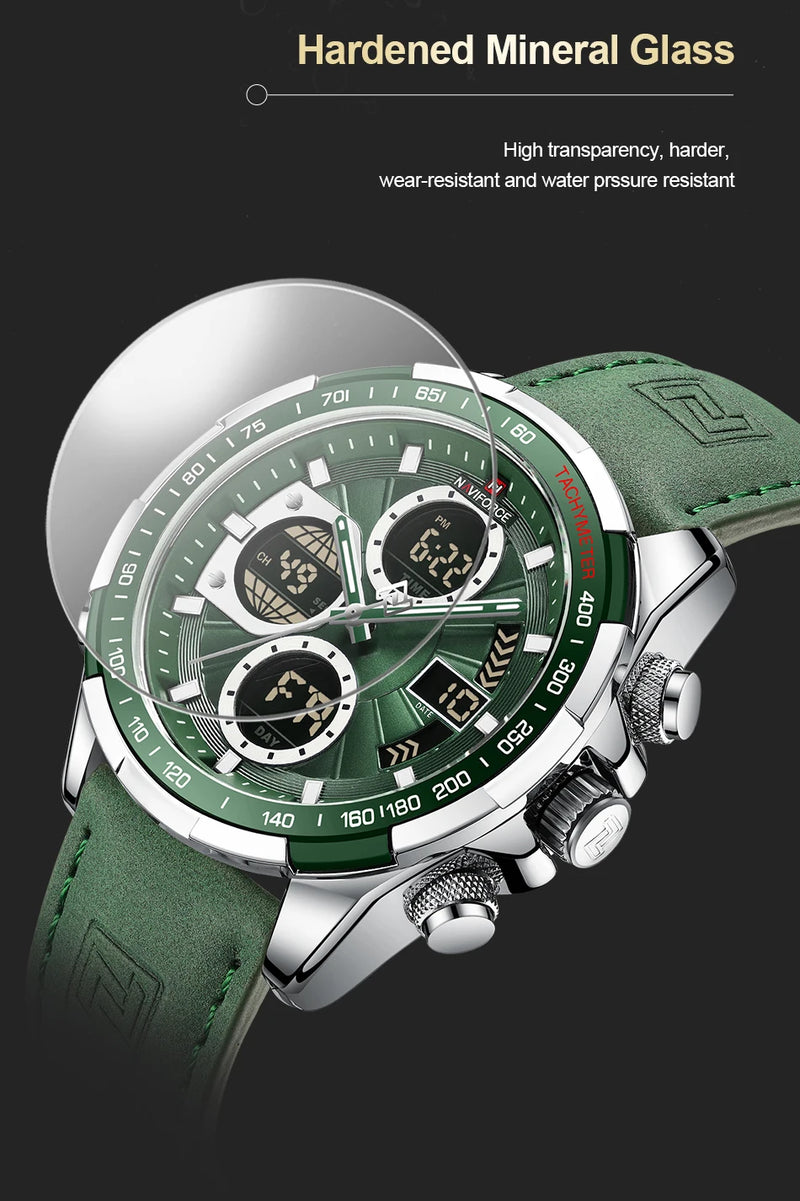 Relógios NAVIFORCE  Pulseira de Couro Verde À Prova D 'Água função Data do dia Display