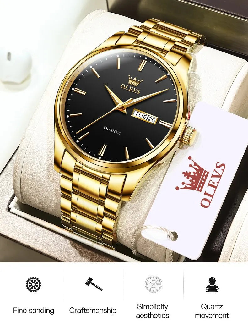 Relógio OLEVS Classic Gold  Luxo de Alta Qualidade  À Prova D'Água em Aço Inoxidável de Quartzo