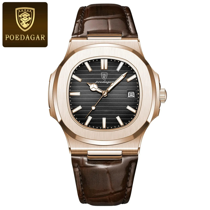 Relógio POEDAGAR Masculino Quadrado de Luxo pulseira de couro