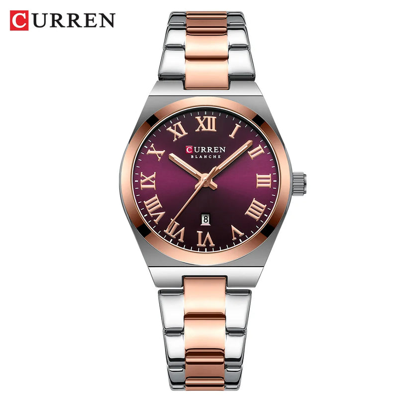 Relógio Curren de quartzo com mostrador romano original feminino de aço inoxidável