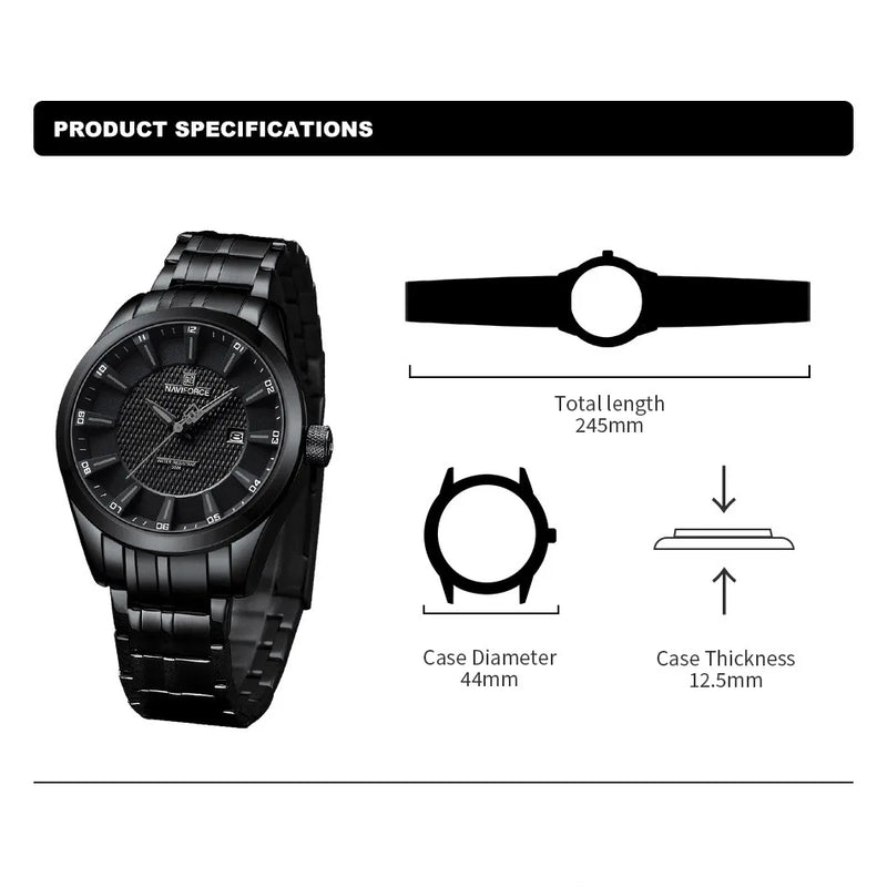 Relógio Naviforce premium pulseira de aço inoxidável