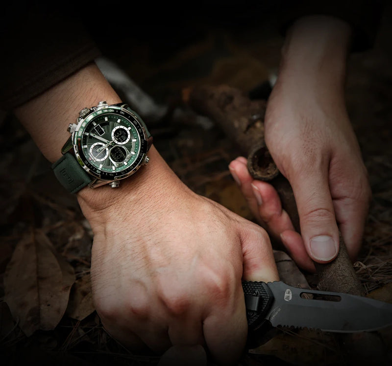 Relógios NAVIFORCE  Pulseira de Couro Verde À Prova D 'Água função Data do dia Display