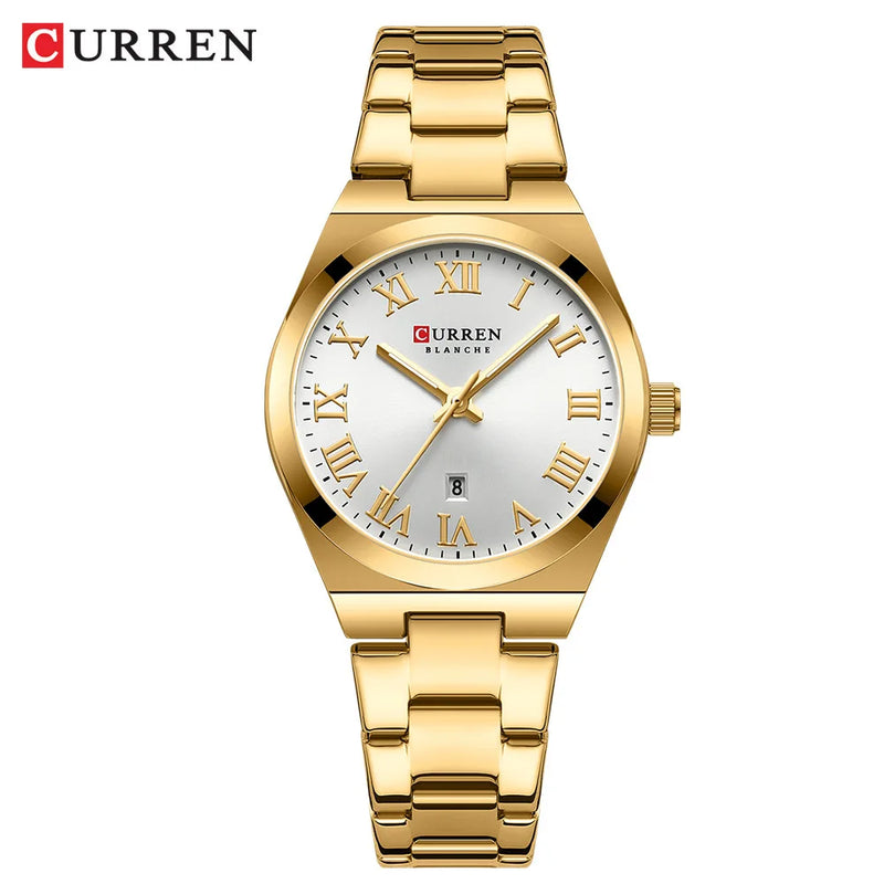 Relógio Curren de quartzo com mostrador romano original feminino de aço inoxidável