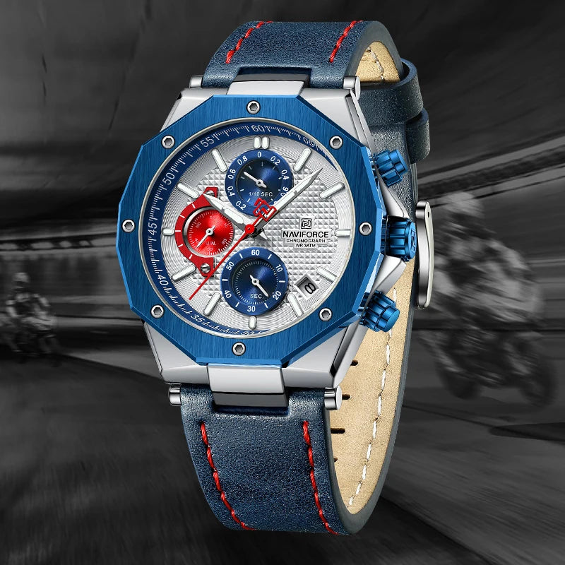 Relógios NAVIFORCE de luxo com pulseira de couro