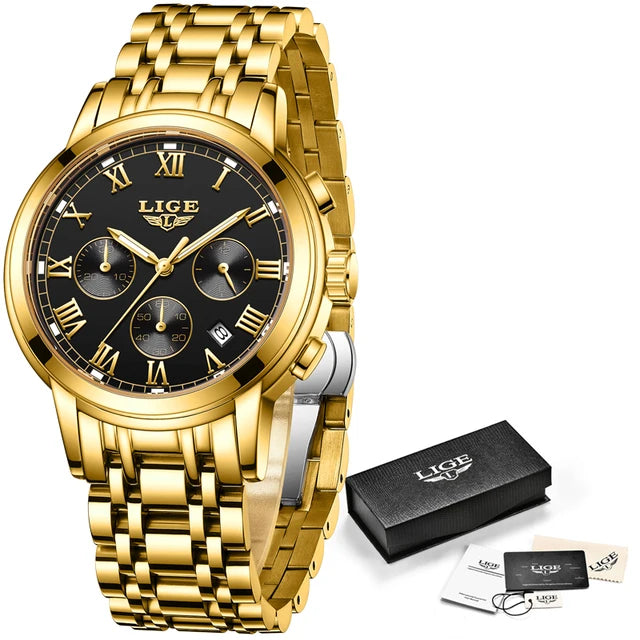 Relógio Lige Feminino pulseira de aço à prova d água