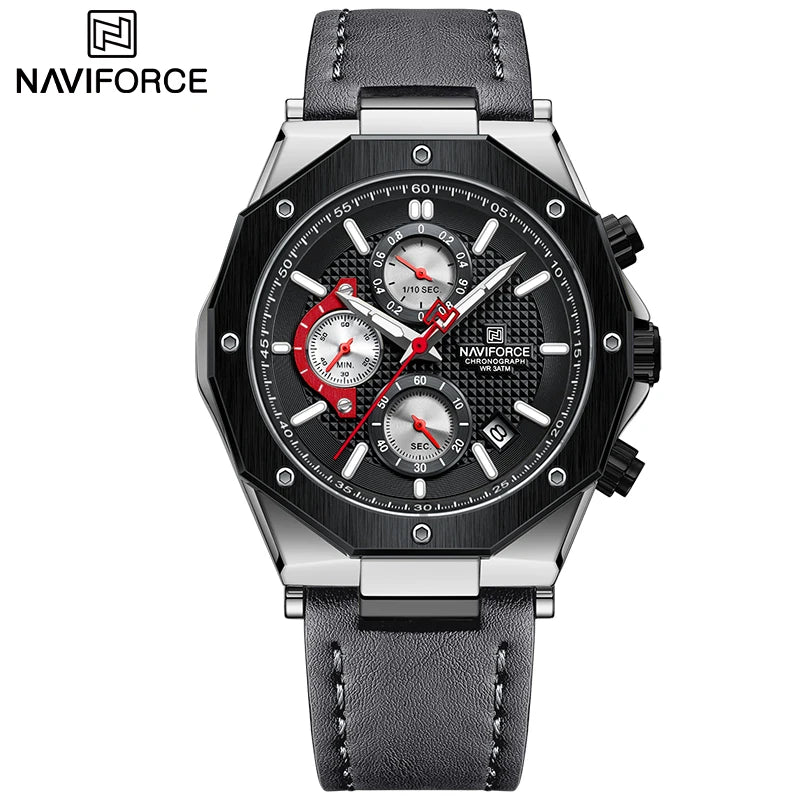 Relógios NAVIFORCE de luxo com pulseira de couro