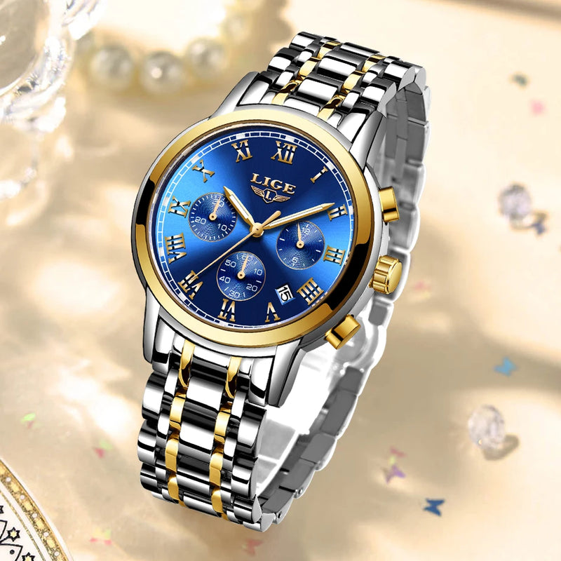 Relógio Lige Feminino pulseira de aço à prova d água