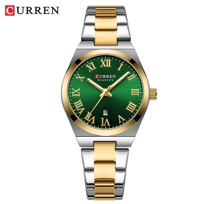 Relógio Curren de quartzo com mostrador romano original feminino de aço inoxidável