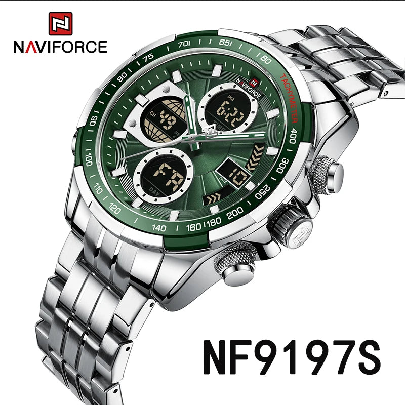 Relógio Naviforce analógico digital  pulseira de aço inoxidável