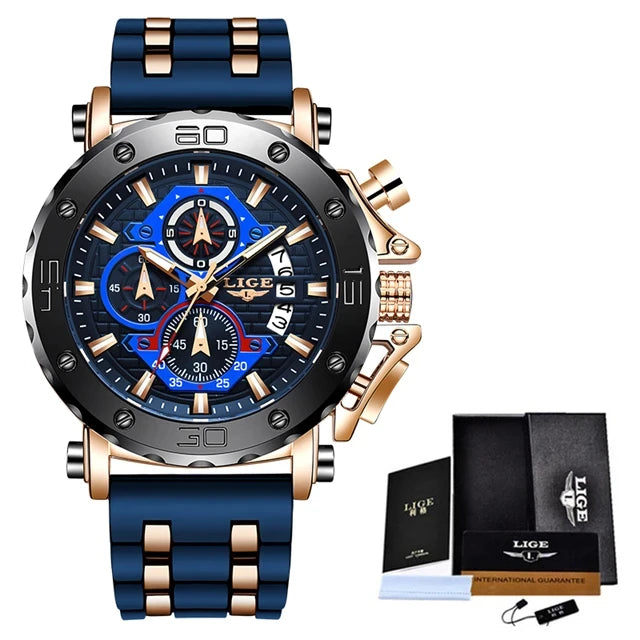 Relógio LIGE marca de luxo novo modelo masculino