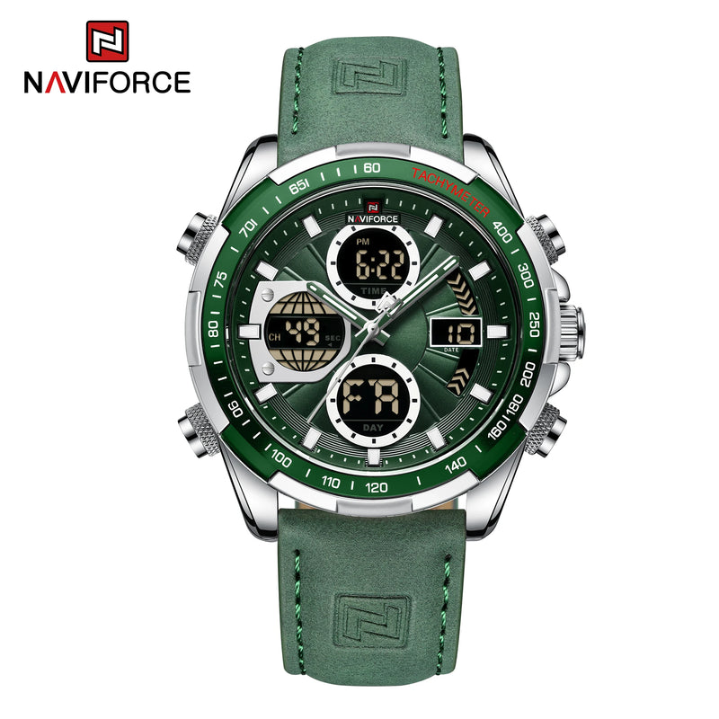 Relógios NAVIFORCE  Pulseira de Couro Verde À Prova D 'Água função Data do dia Display