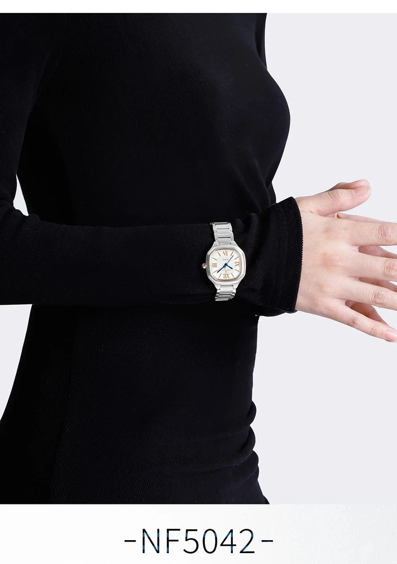 Relógio feminino NAVIFORCE luxo  de quartzo à prova d'água com pulseira de aço inoxidável
