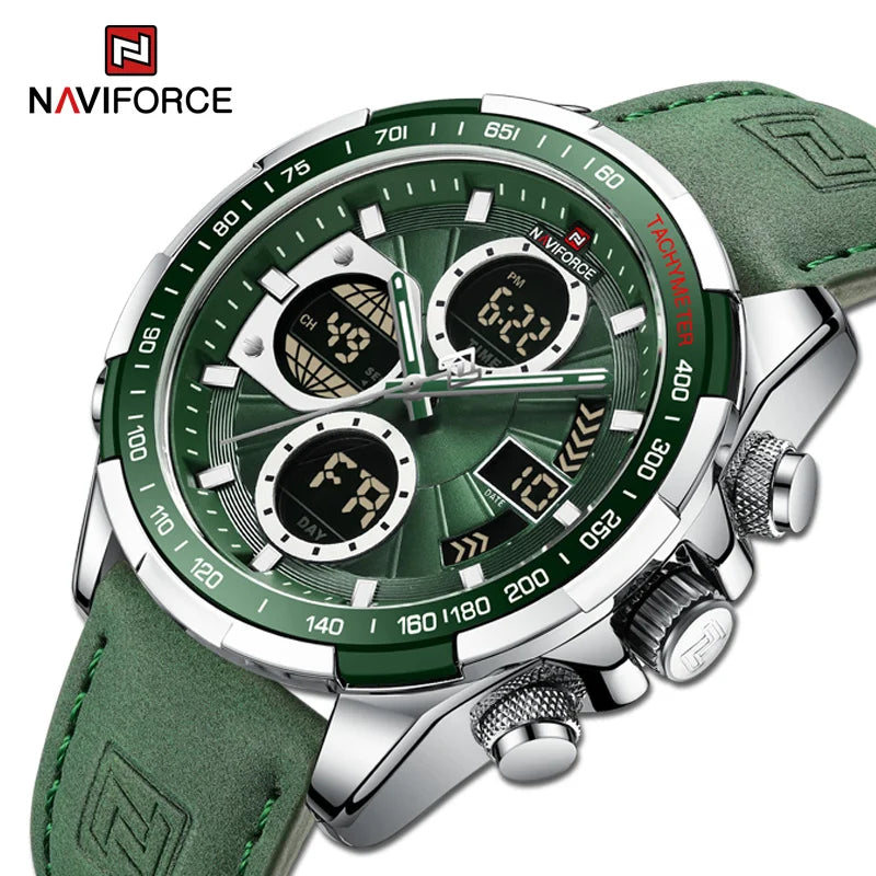 Relógios NAVIFORCE  Pulseira de Couro Verde À Prova D 'Água função Data do dia Display
