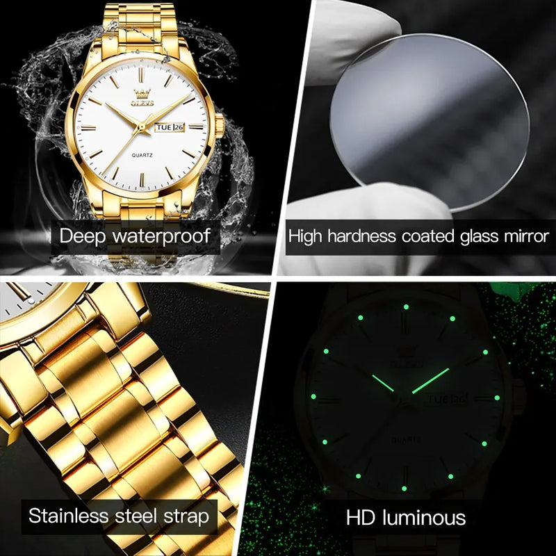 Relógio OLEVS Classic Gold  Luxo de Alta Qualidade  À Prova D'Água em Aço Inoxidável de Quartzo
