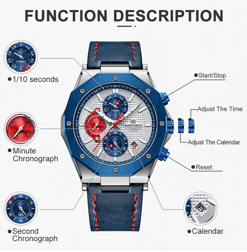 Relógios NAVIFORCE de luxo com pulseira de couro