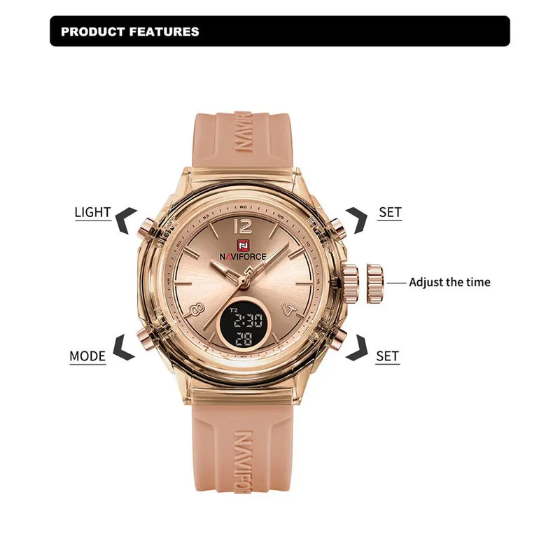 Relógio NAVIFORCE Led de Quartzo À Prova D 'Água pulseira de Silicone