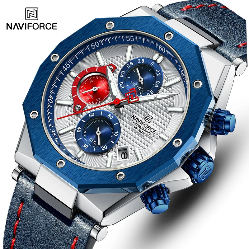 Relógios NAVIFORCE de luxo com pulseira de couro