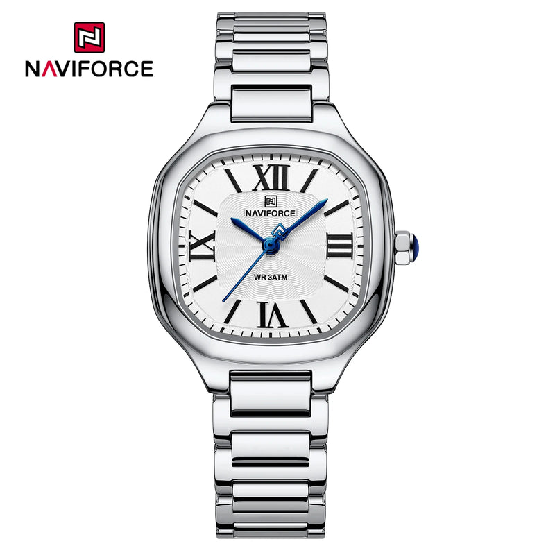 Relógio feminino NAVIFORCE luxo  de quartzo à prova d'água com pulseira de aço inoxidável