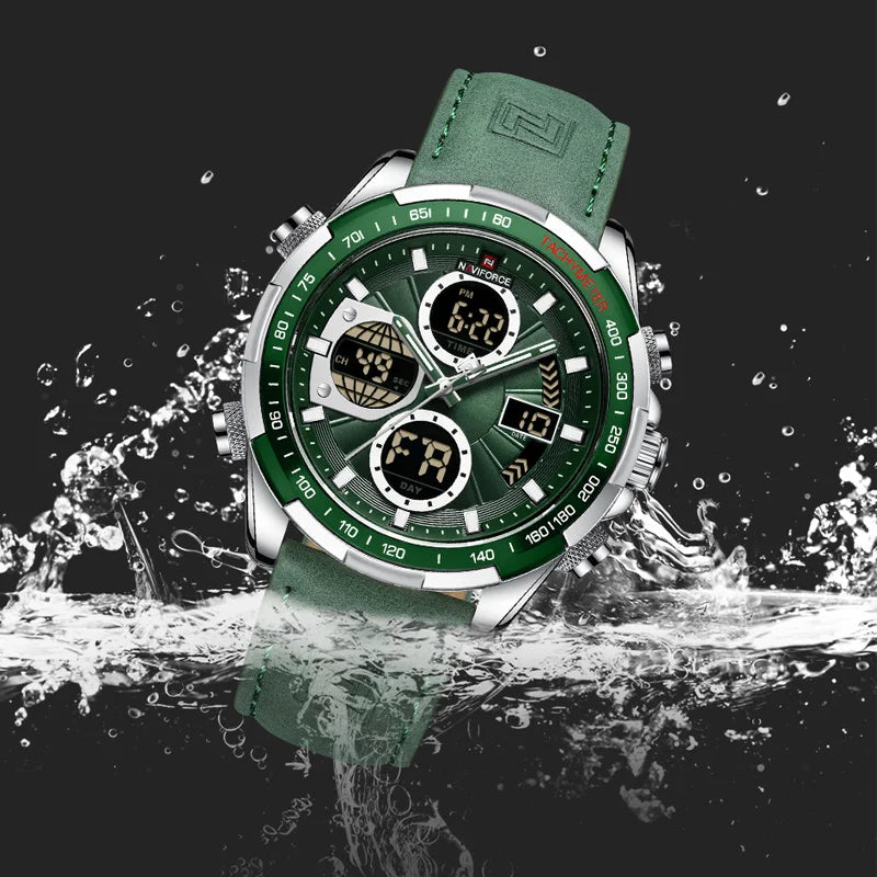 Relógios NAVIFORCE  Pulseira de Couro Verde À Prova D 'Água função Data do dia Display