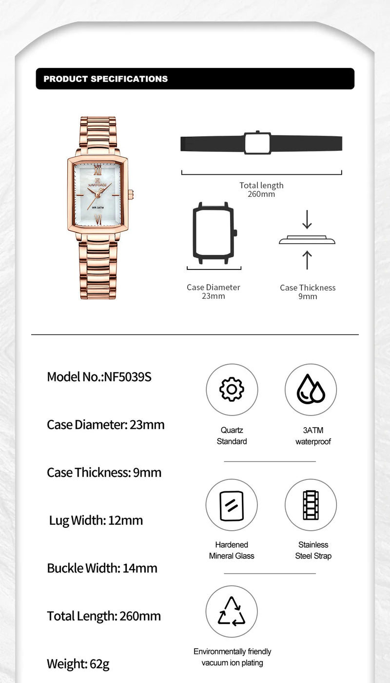 Naviforce relógio feminino luxo premium de quartzo