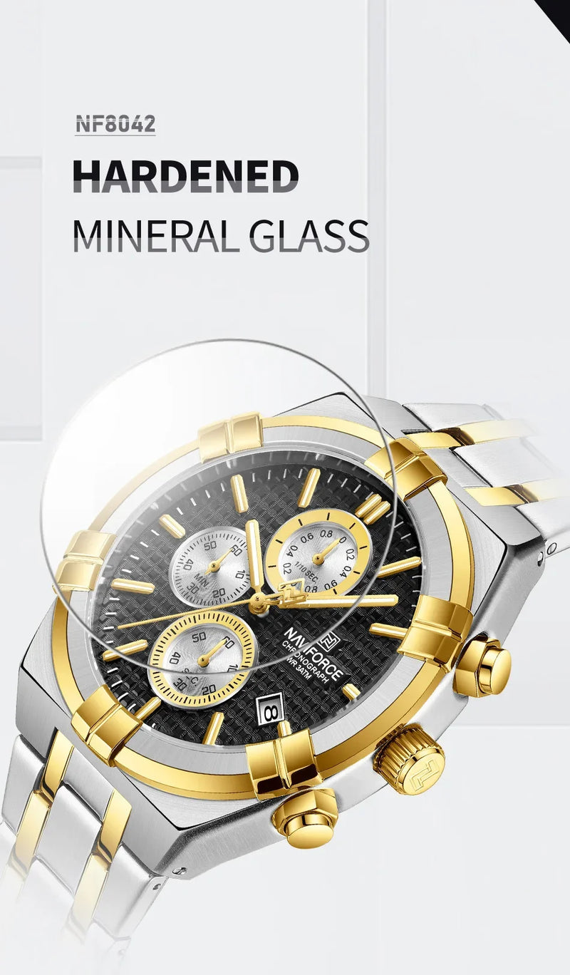 Relógio Naviforce modelo superior luxo pulseira de aço inoxidável e quartzo