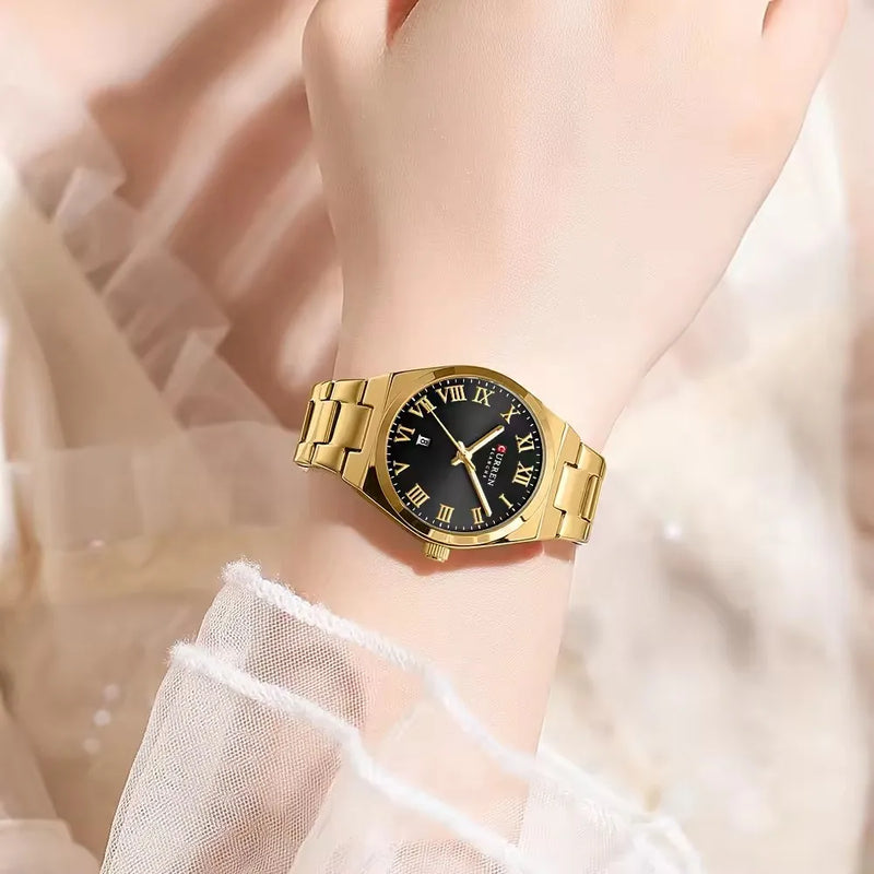 Relógio Curren de quartzo com mostrador romano original feminino de aço inoxidável