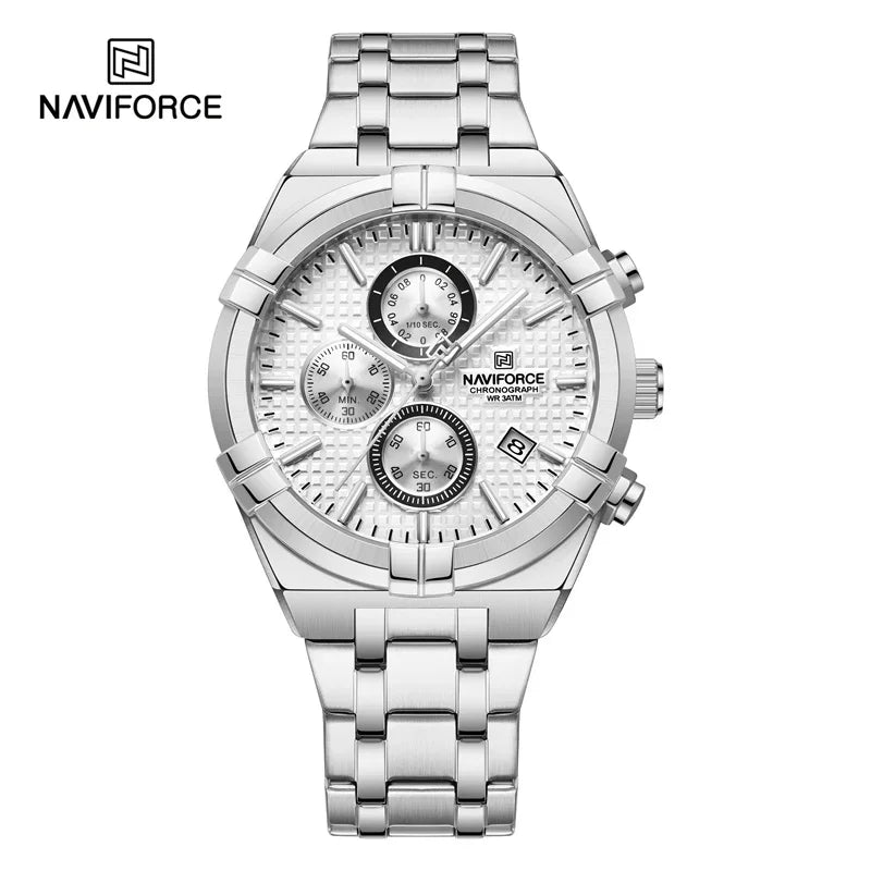 Relógio Naviforce modelo superior luxo pulseira de aço inoxidável e quartzo