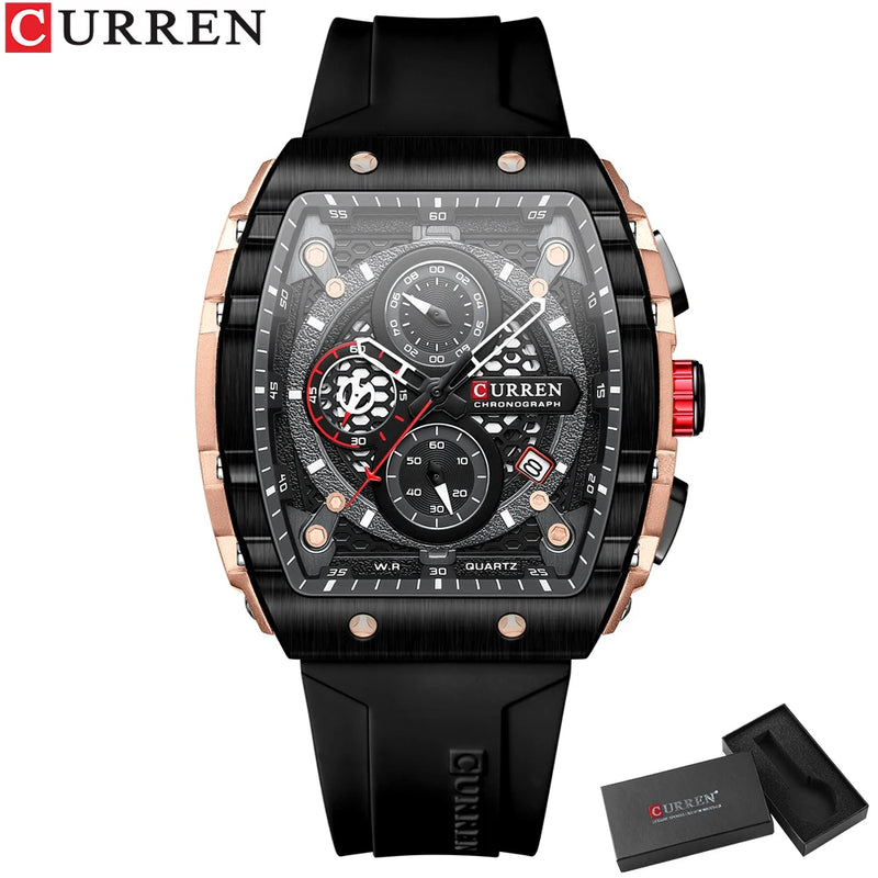 Relógio esportivo CURREN de quartzo à prova d'água com data automática e pulseira de silicone