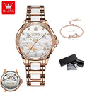 Relógio Olevs  automático de luxo, pulseira de cerâmica, à prova d'água, luminoso, design de libélula, feminino