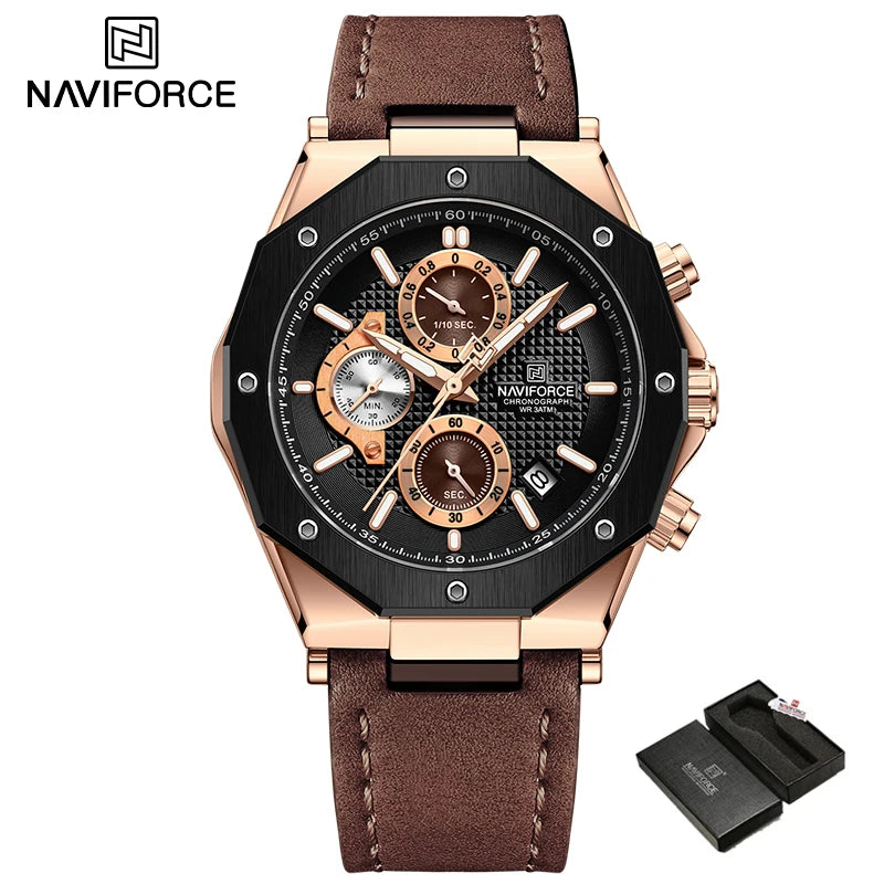 Relógios NAVIFORCE de luxo com pulseira de couro