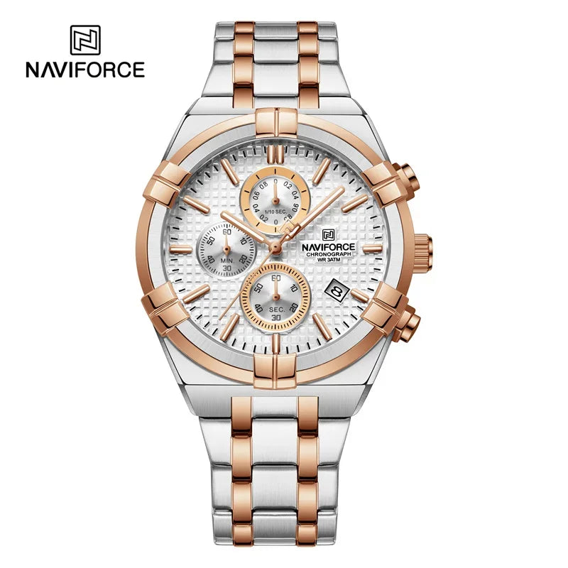 Relógio Naviforce modelo superior luxo pulseira de aço inoxidável e quartzo
