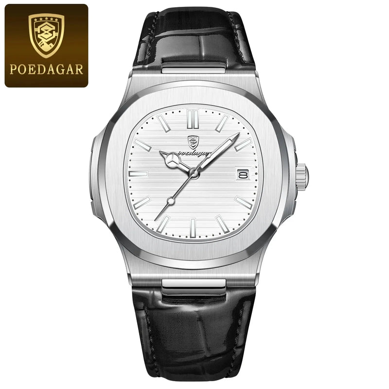 Relógio POEDAGAR Masculino Quadrado de Luxo pulseira de couro