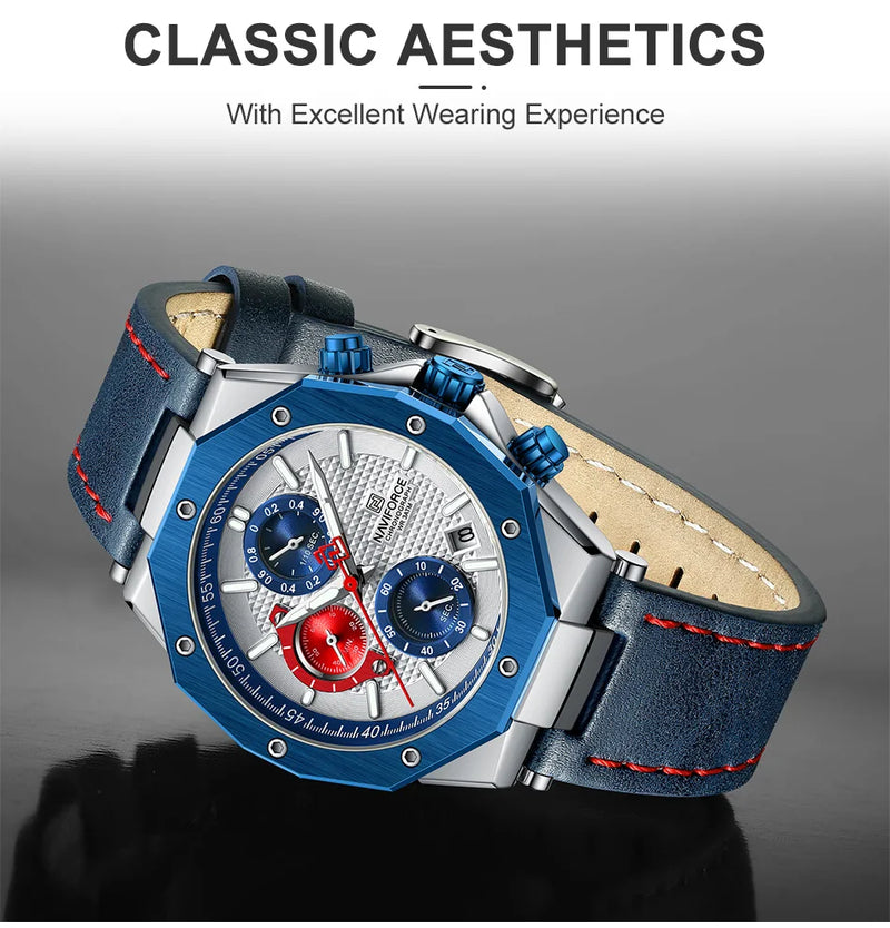 Relógios NAVIFORCE de luxo com pulseira de couro